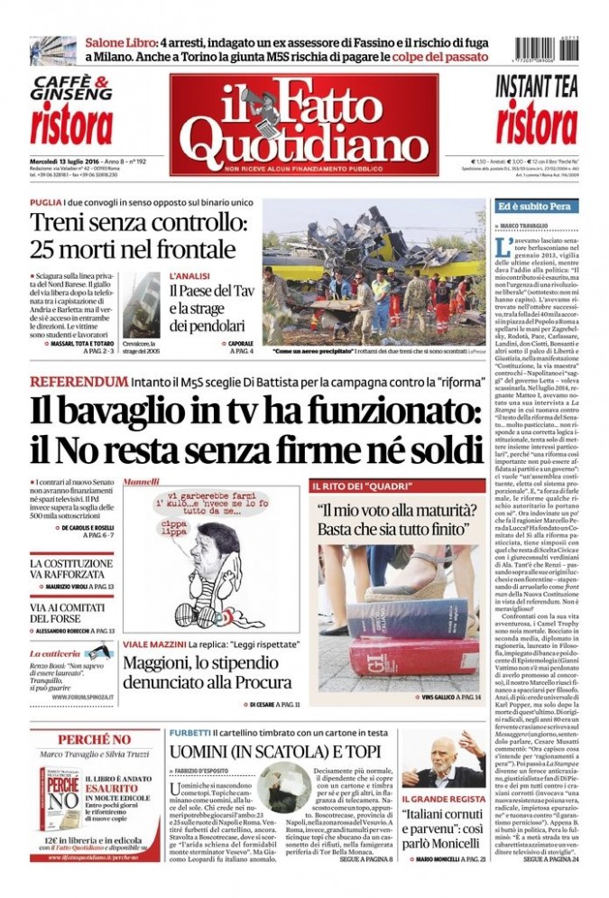 Copertina di mercoledì 13 luglio 2016