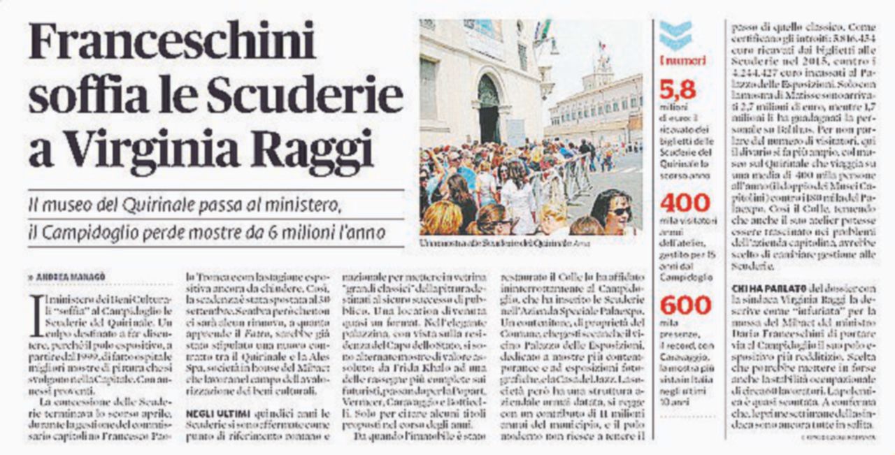 Il Quirinale conferma: le Scuderie passano in gestione al Mibact