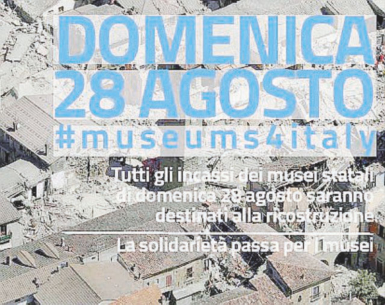 Oggi l’incasso delle mostre statali andrà ai terremotati