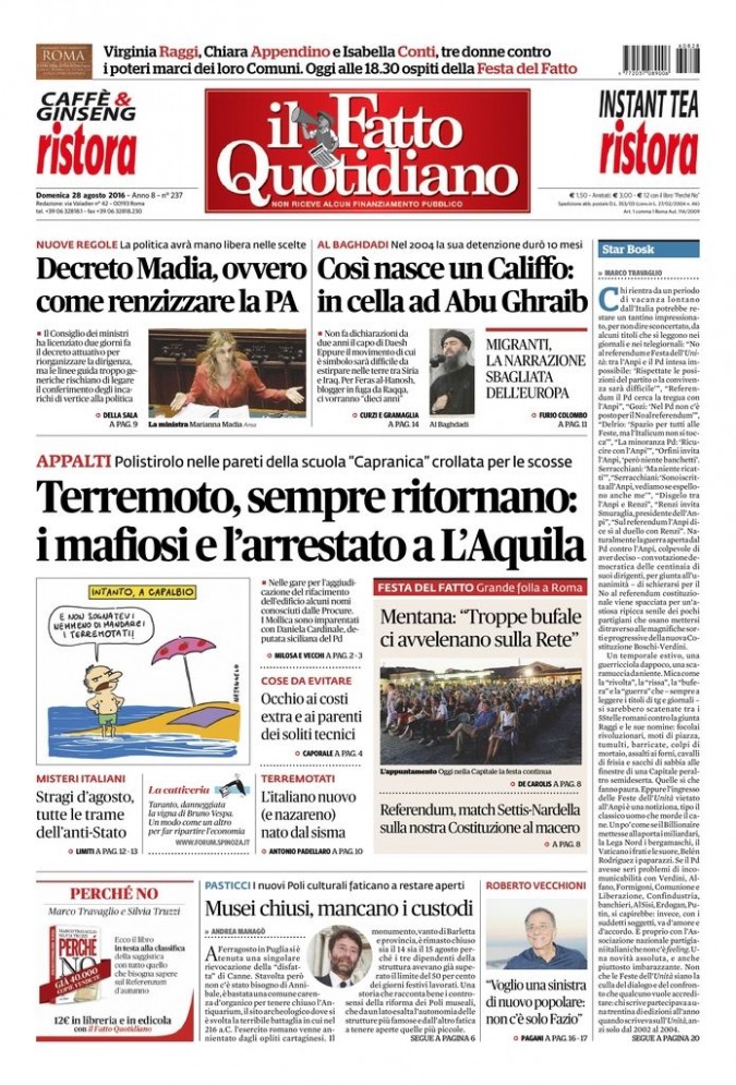 Copertina di domenica 28 agosto 2016