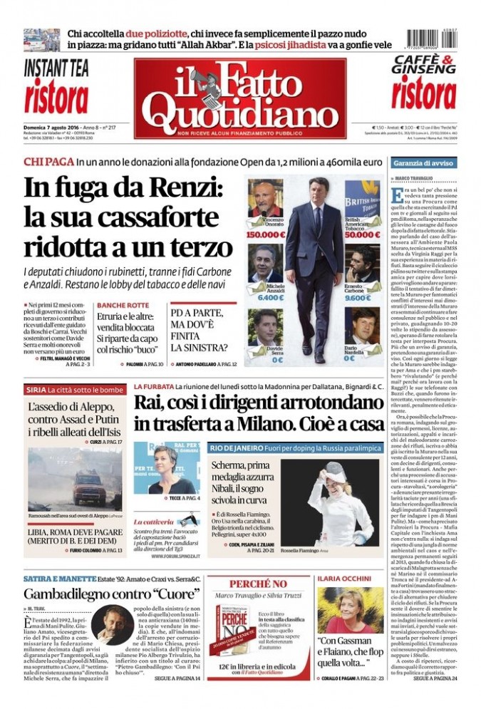 Copertina di domenica 7 agosto 2016