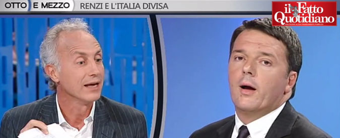 Copertina di Riforme, Travaglio vs Renzi: “Da bicameralismo perfetto a bicameralismo cazzaro”. “Grande costituzionalista”