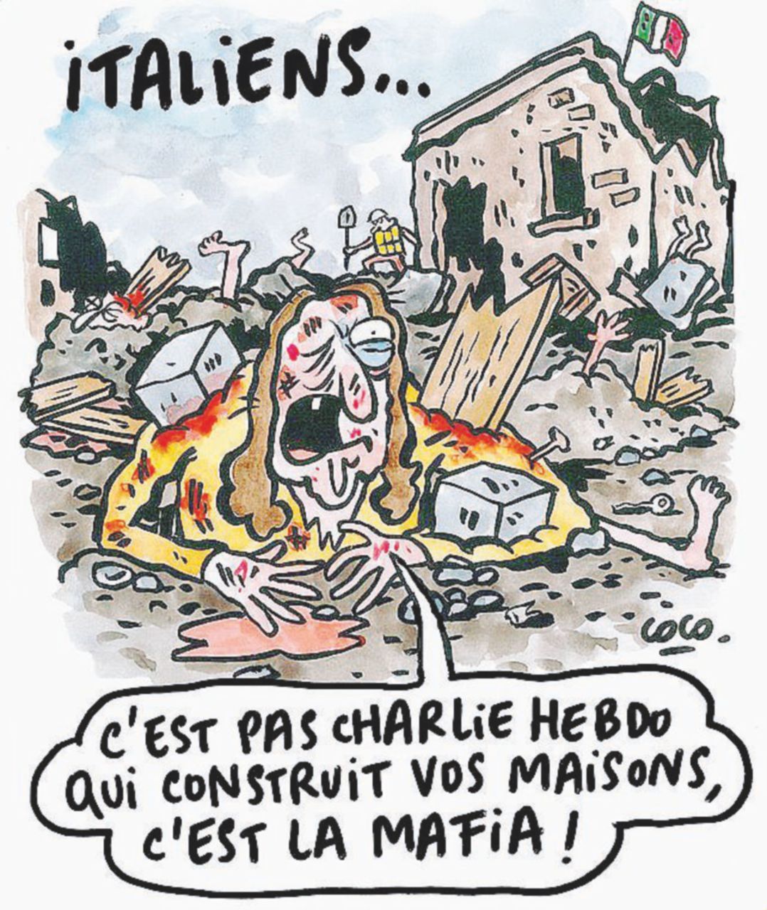 Le vignette di Charlie Hebdo sul terremoto del 24 agosto “Charlie vi fa indignare ma una buona vignetta non fa ridere, fa male”