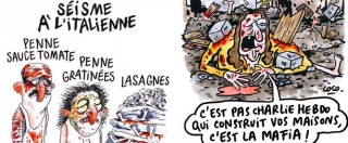 Copertina di Amatrice querela Charlie Hebdo: “Vignette macabre. Non è satira”