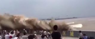 Copertina di Turisti travolti dalla onda di marea del fiume Qiantang: paura tra le gente