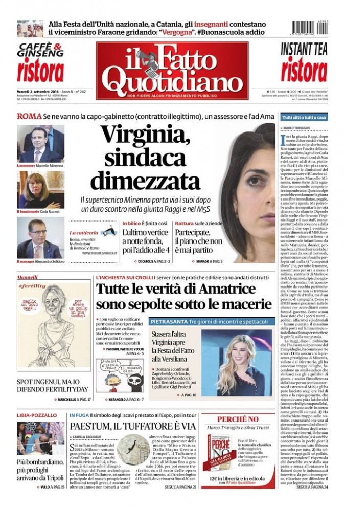 Copertina di venerdì 2 settembre 2016