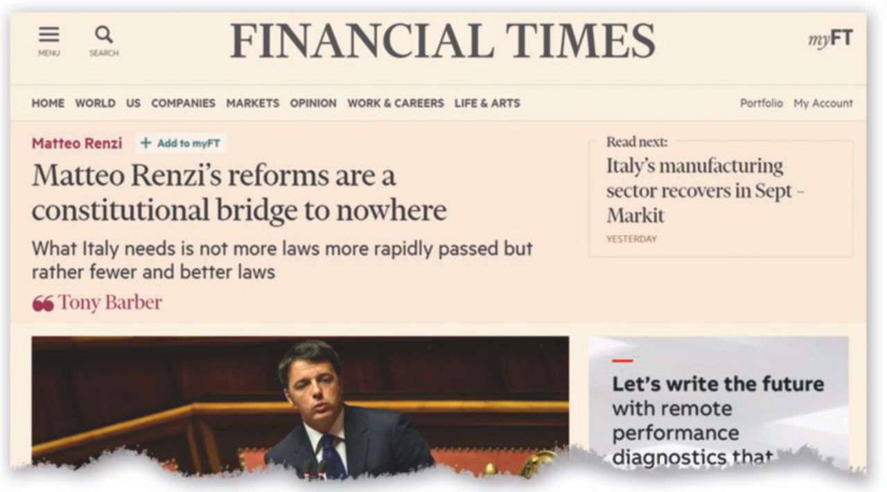 Il Financial Times rompe il fronte finanziario del Sì