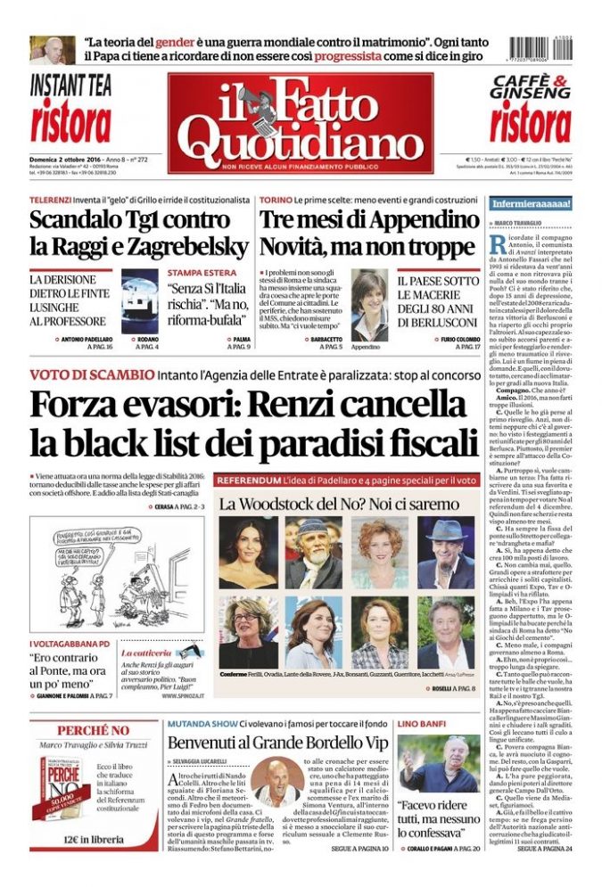 Copertina di domenica 2 ottobre 2016