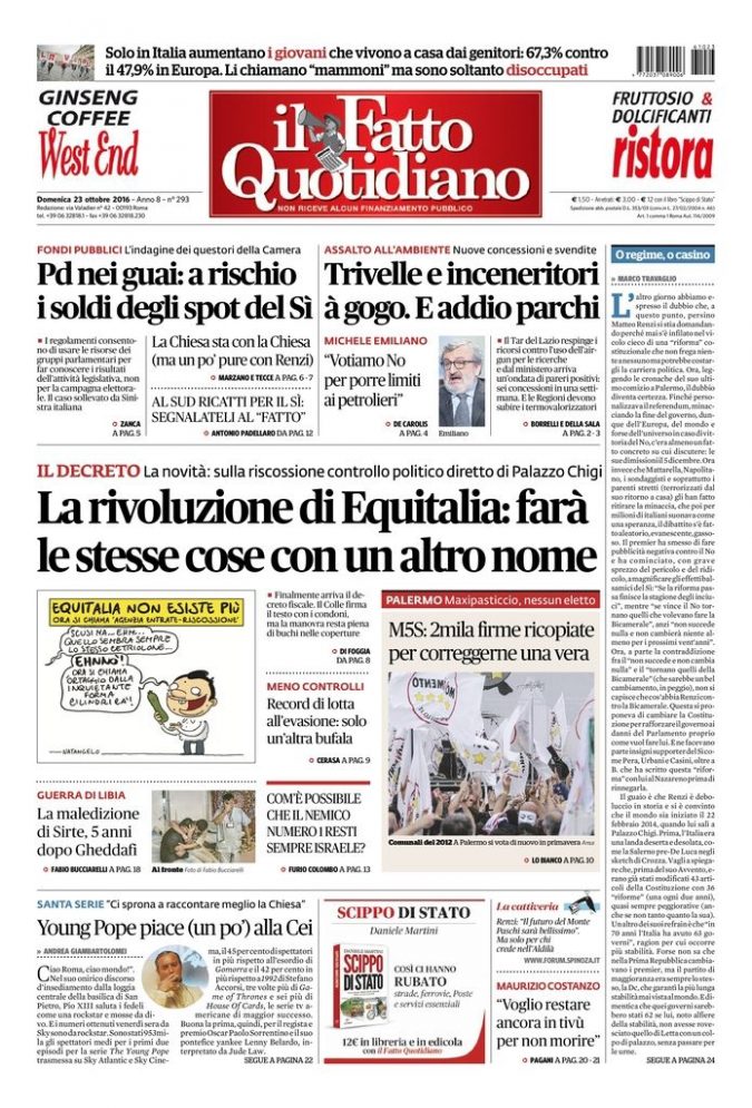 Copertina di domenica 23 ottobre 2016