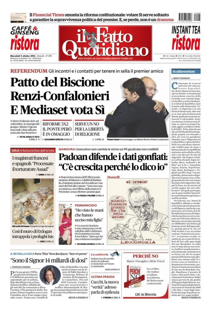 Copertina di mercoledì 5 ottobre 2016