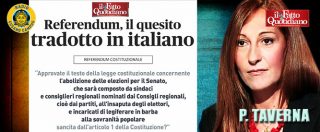 Copertina di Referendum, Taverna (M5s): “Il vero quesito è quello pubblicato oggi dal Fatto, non la favoletta di Renzi”