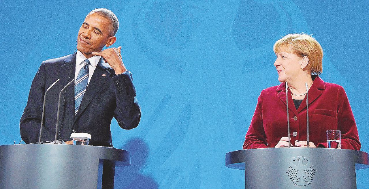 L’ultima chiamata - Un momento della conferenza stampa tra Obama e Merkel ieri a Berlino: il presidente ha incoronato la cancelliera come miglior partner europeo - Ansa Obama e il gran consulto delle “anatre zoppe”