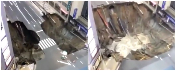 Copertina di Giappone, a Fukuoka una voragine gigantesca si sta inghiottendo la città