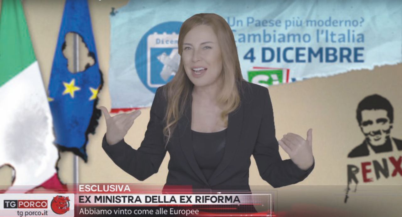 L’autrice e l’attrice - Sabina Guzzanti interpreta Maria Elena Boschi in una puntata del Tg Porco - Ansa Guzzanti contro Piazzapulita: “La7 cancella il mio Tg Porco”