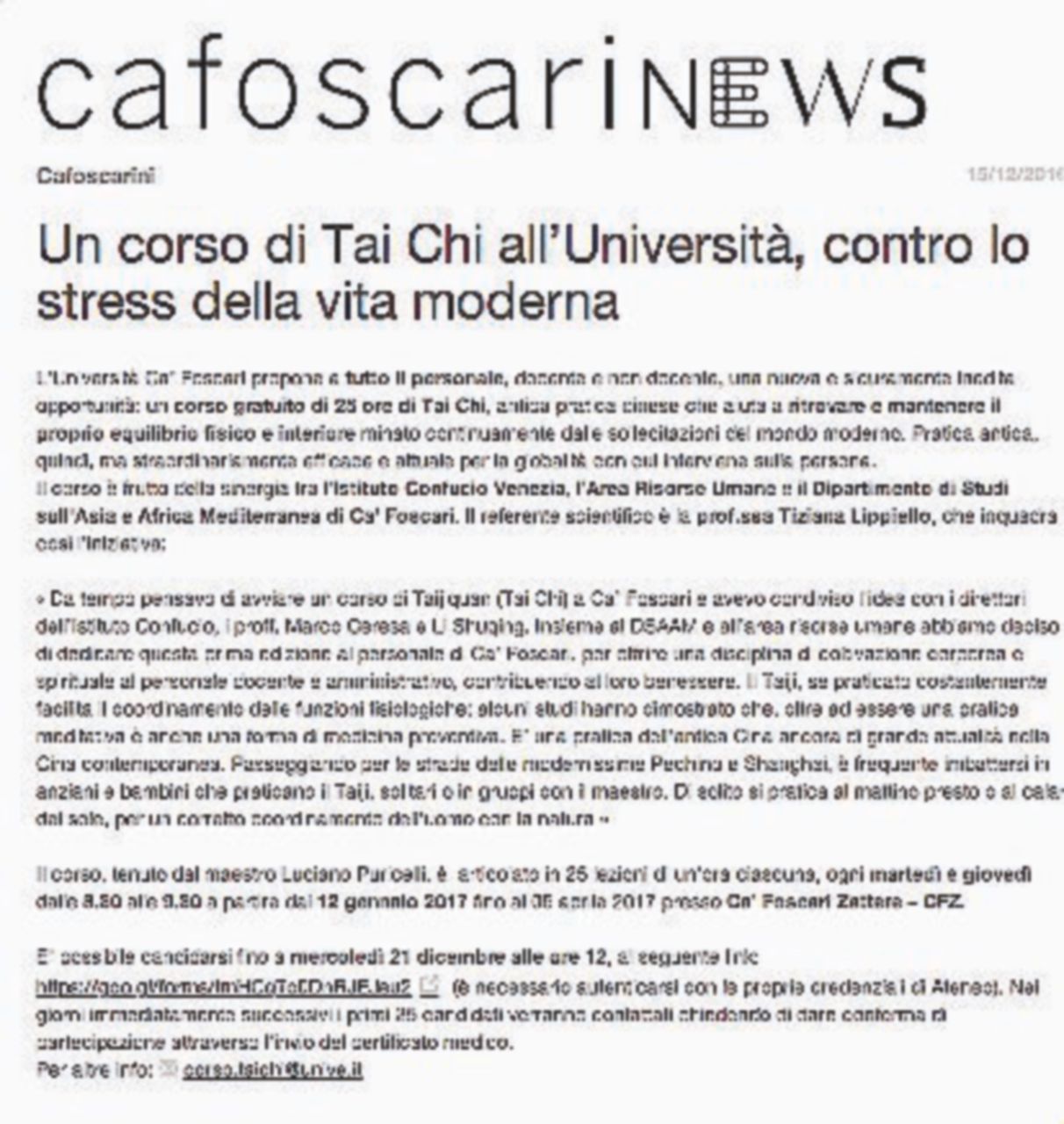 Il Tai Chi antistress dei prof in Laguna Il Tai Chi antistress dei prof in Laguna