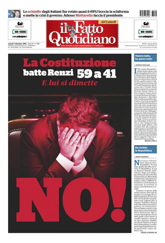 Copertina di lunedì 5 dicembre 2016