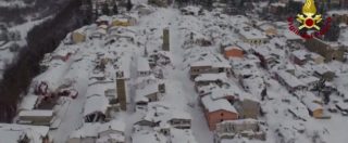 Copertina di Terremoto, emergenza freddo: drone sorvola sulle macerie di Amatrice sommersa dalla neve