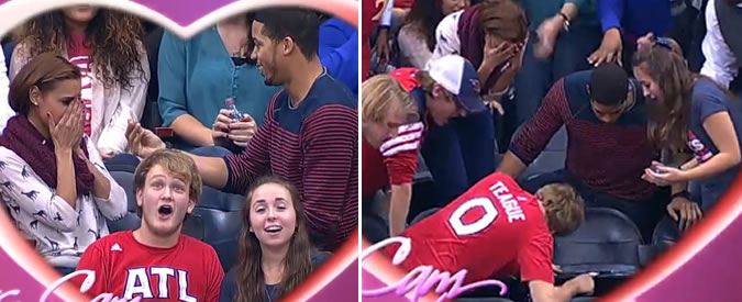 Copertina di Kiss cam, stavolta non c’è nulla di romantico nella proposta di matrimonio: l’anello fa una brutta fine