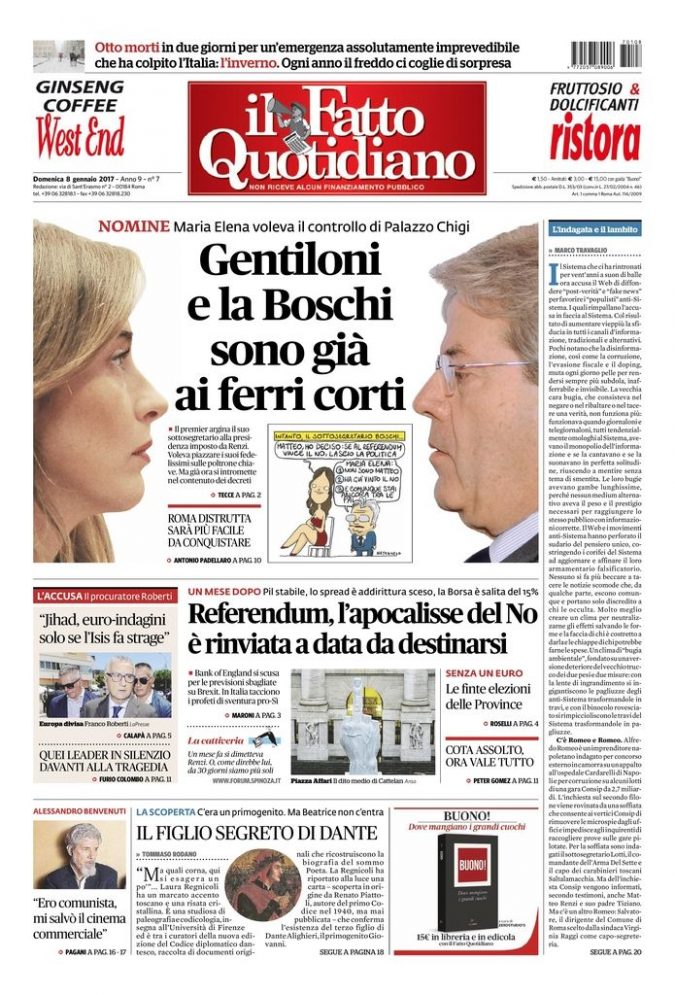 Copertina di domenica 8 gennaio 2017