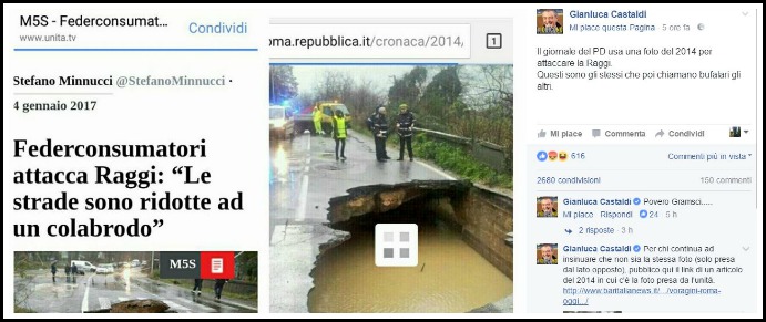Roma, L’Unità pubblica un articolo sulle buche ma la voragine è del 2014. M5s: “Una foto falsa per attaccare Raggi”