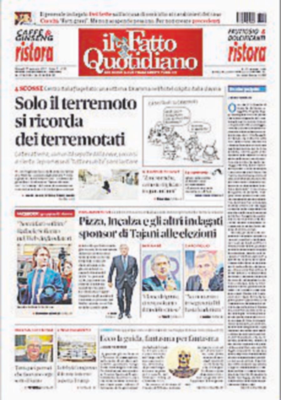 “Il Fatto” premiato per il titolo sul sisma in Abruzzo