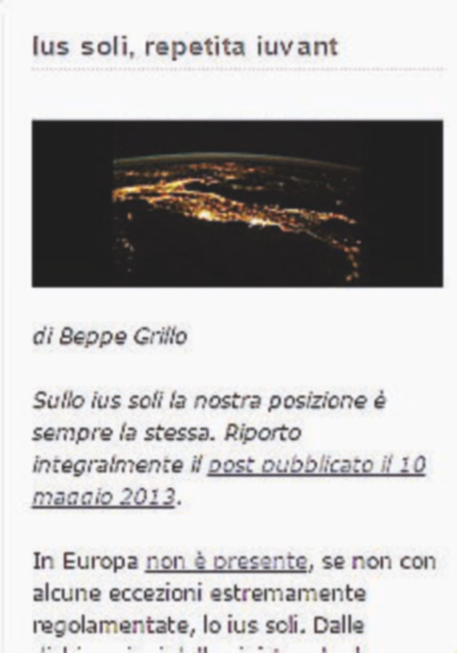 Copertina di Il blog di Grillo: “Lo ius soli? Soltanto dopo un referendum”