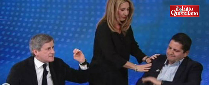 Copertina di Euro, Alemanno litiga col sindacalista Bentivogli e la conduttrice si alza per calmarli