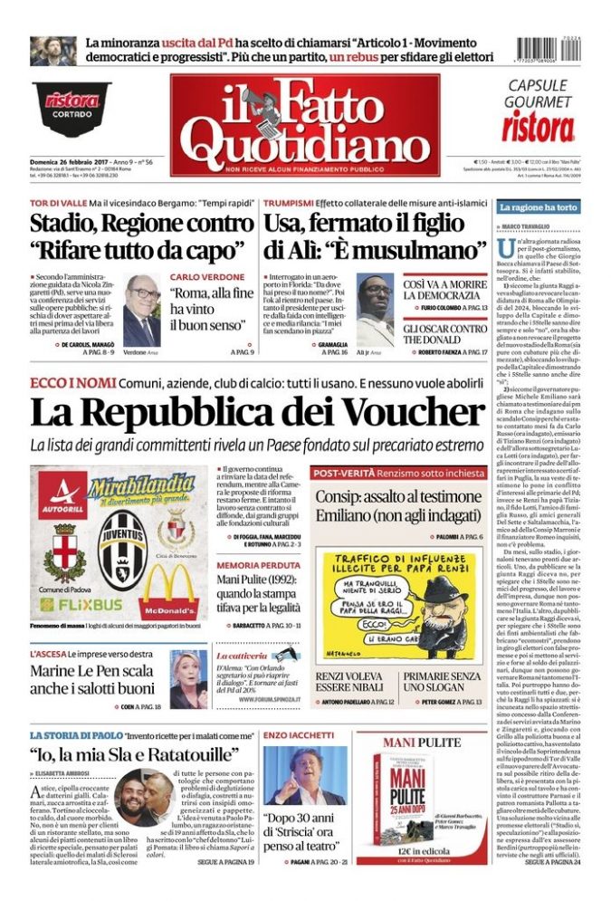 Copertina di domenica 26 febbraio 2017