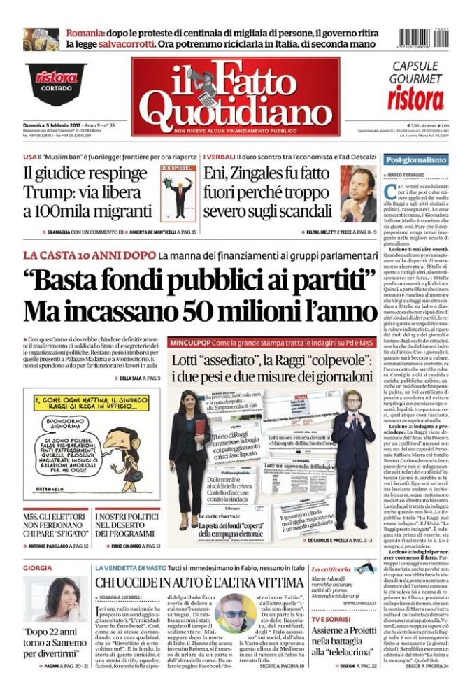 Copertina di domenica 5 febbraio 2017