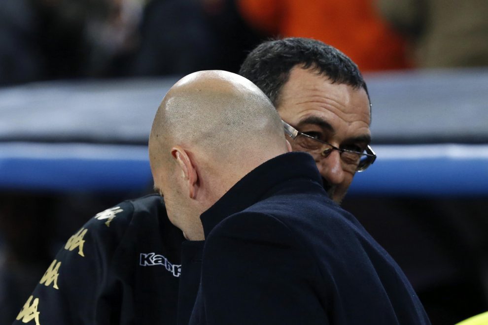 Real Madrid’s French coach Zinedine Zidane (R) and Napoli’s coach Maurizio Sarri during the UEFA Champions League round of 16 first leg match between Real Madrid and Napoli at Santiago Bernabeu stadium in Madrid, Spain, 15 February 2017. EFE/Kiko Huesca