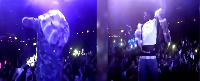 Copertina di Quando lo stage diving è involontario, il rapper vola tra le braccia della security