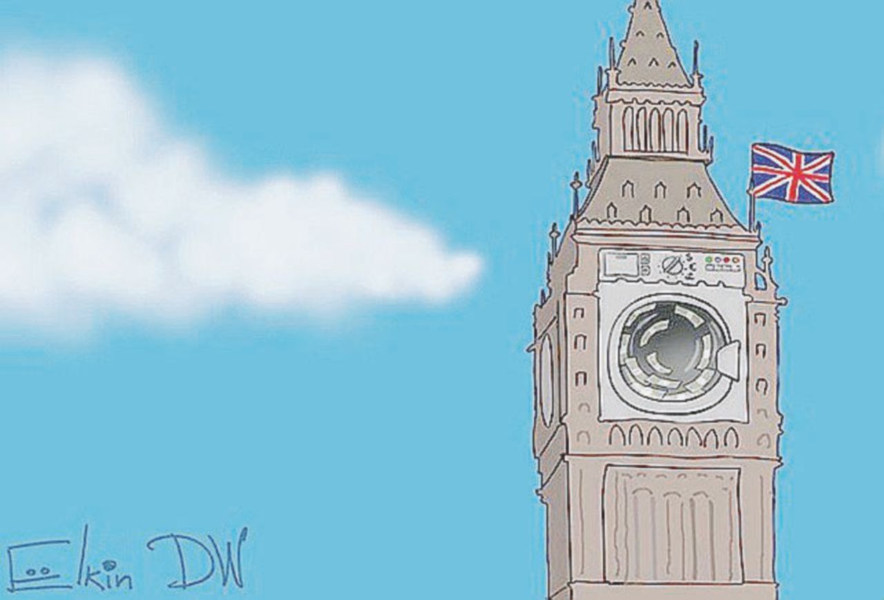 La vignetta russa con la lavatrice al posto dell’orologio del Big Ben - LaPresse Londonistan, lavatrice dei soldi sporchi di Mosca