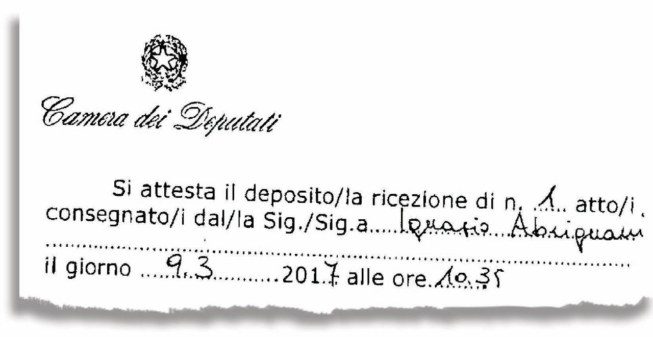 L’atto - La dichiarazione congiunta presentata alla Camera Scarpellini è verdiniano: regala la sede a Ala