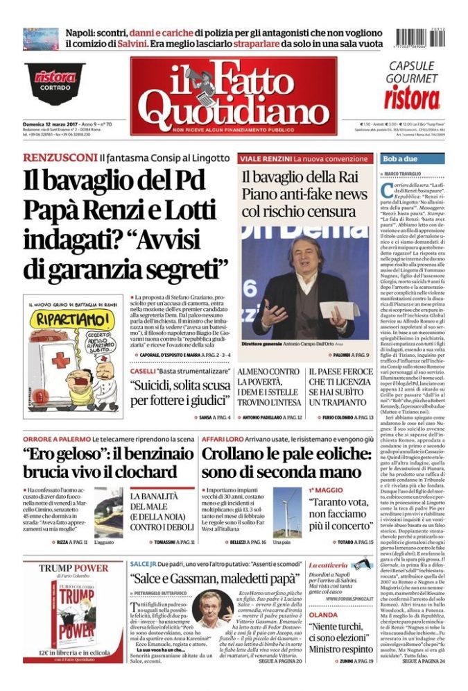 Copertina di domenica 12 marzo 2017