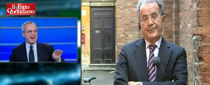 Copertina di Mentana, Prodi spazientito: “Con voi tempi infiniti”. E col sottofondo della Messa del papa l’effetto è straniante