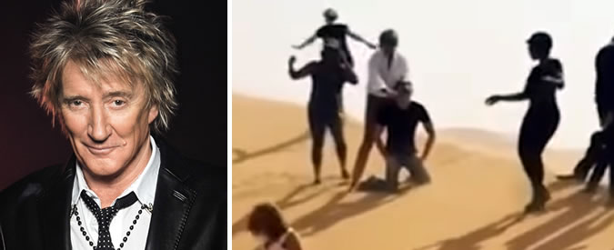 Copertina di Bufera su Rod Stewart, inscena esecuzione in stile Isis nel deserto. “Fraintesi, giocavamo a ‘Game of Thrones'”