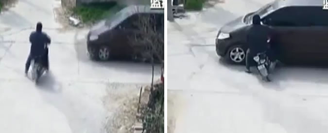 Copertina di Travolto due volte dalla stessa auto. L’incidente dello scooterista sembra una comica