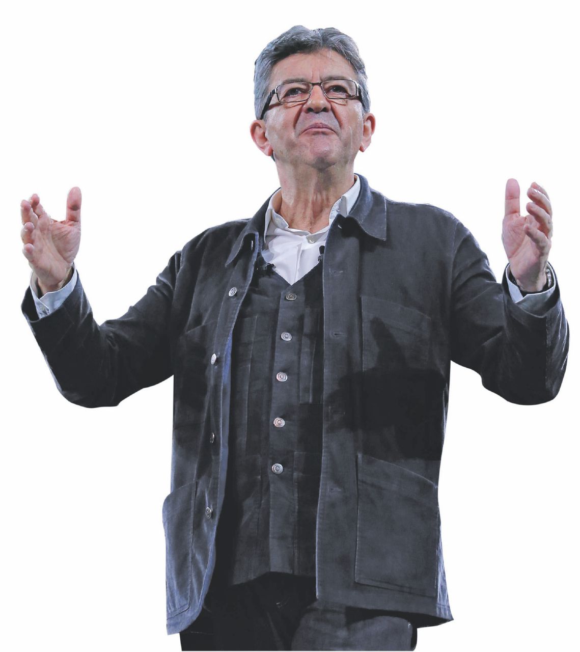 In basso, Jean-Luc Mélenchon JLM, basta foulard rosso è l’ora di Fiskal Combat