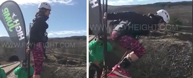 Copertina di Bungee jumping che dolore, epic fail per la temeraria ragazza che salta dal ponte di Buitrago