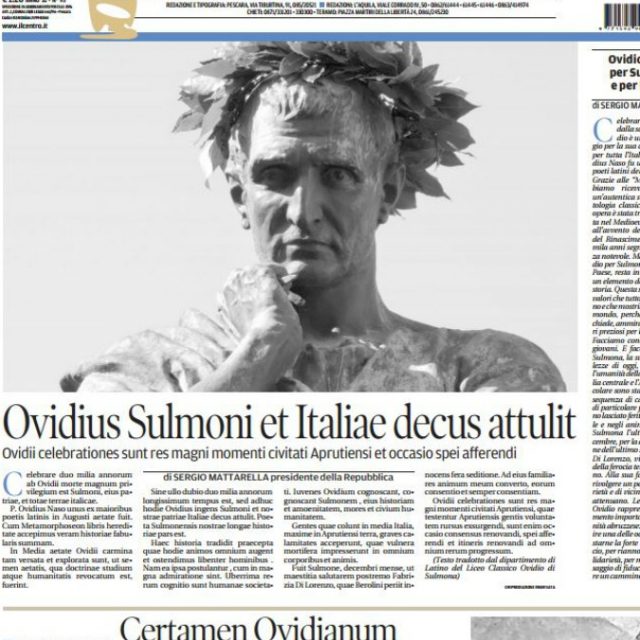 Bimillenario di Ovidio, “idea folle” del quotidiano Il Centro: 6 pagine in latino e intervista impossibile all’autore delle Metamorfosi
