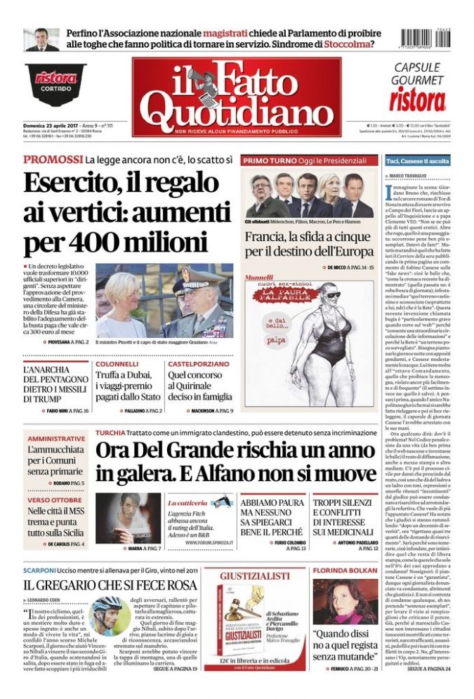 Copertina di domenica 23 aprile 2017