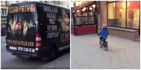 Copertina di Sul furgone c’è una foto troppo osé, il piccolo ciclista si distrae. Ecco come finisce