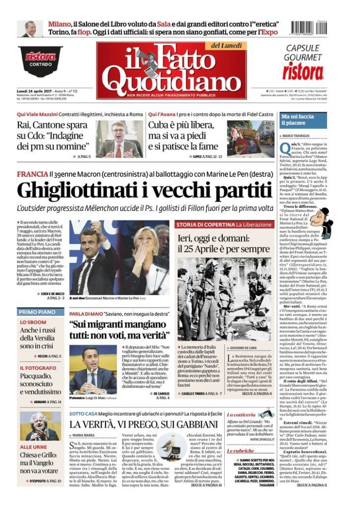 Copertina di lunedì 24 aprile 2017