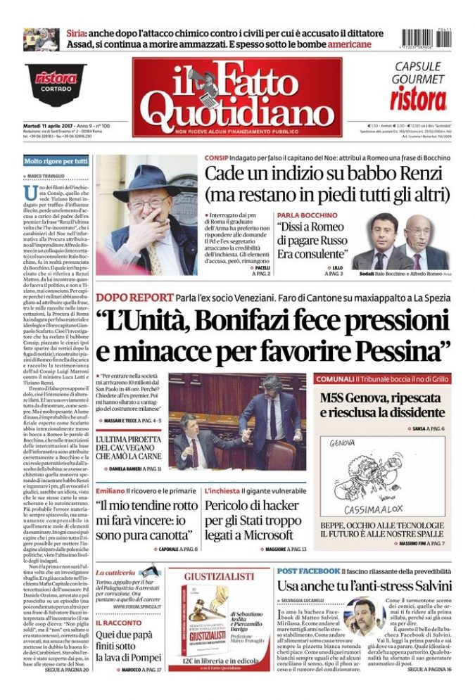 Copertina di martedì 11 aprile 2017