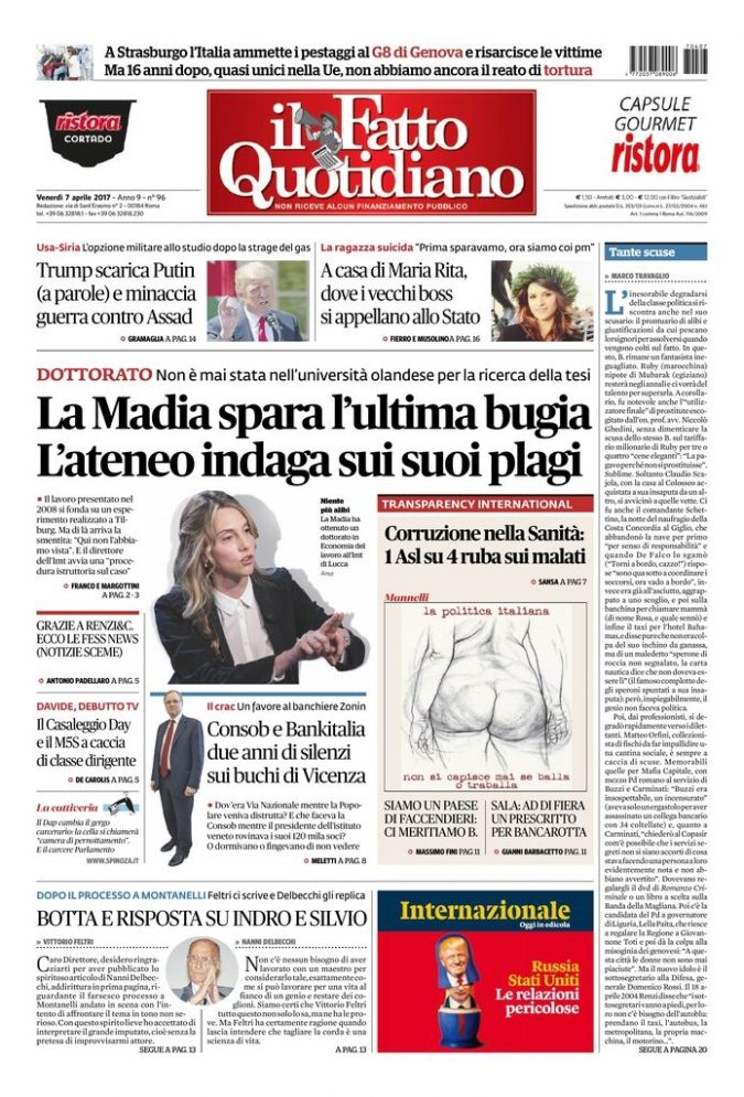 Copertina di venerdì 7 aprile 2017