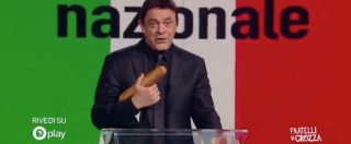 Copertina di Crozza-Renzi con la baguette: “Festeggio la mia vittoria in Francia”. Ai millennials: “Arrogantelli, non è facile diventare come me”