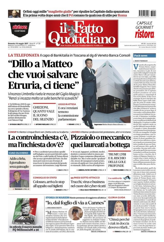 Copertina di domenica 14 maggio 2017