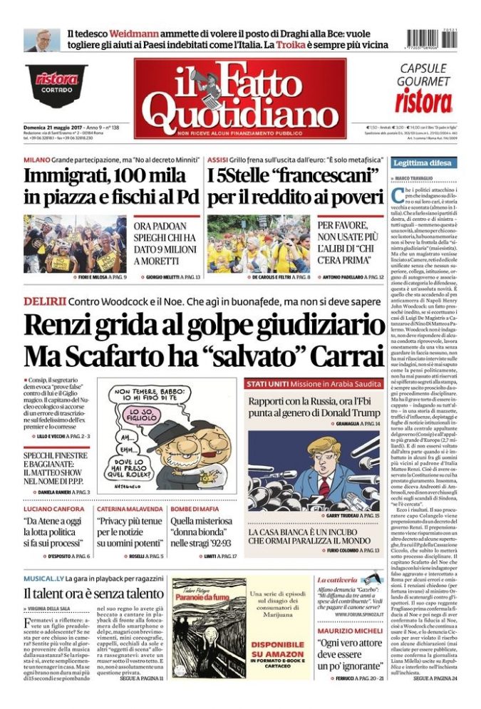 Copertina di domenica 21 maggio 2017