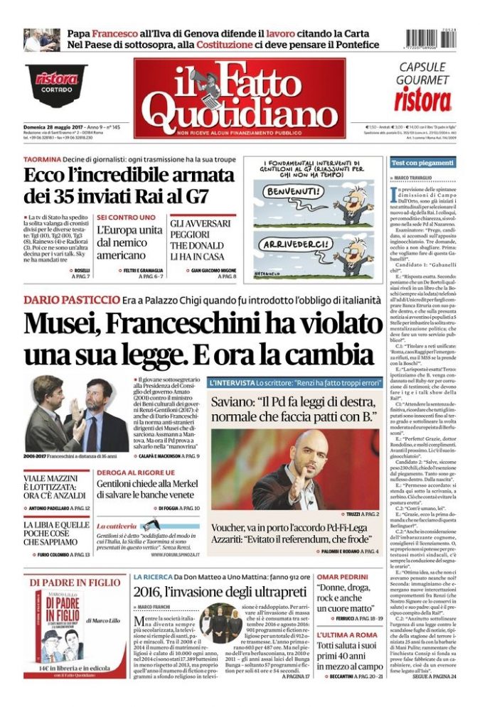 Copertina di domenica 28 maggio 2017