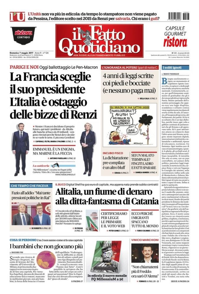 Copertina di domenica 7 maggio 2017